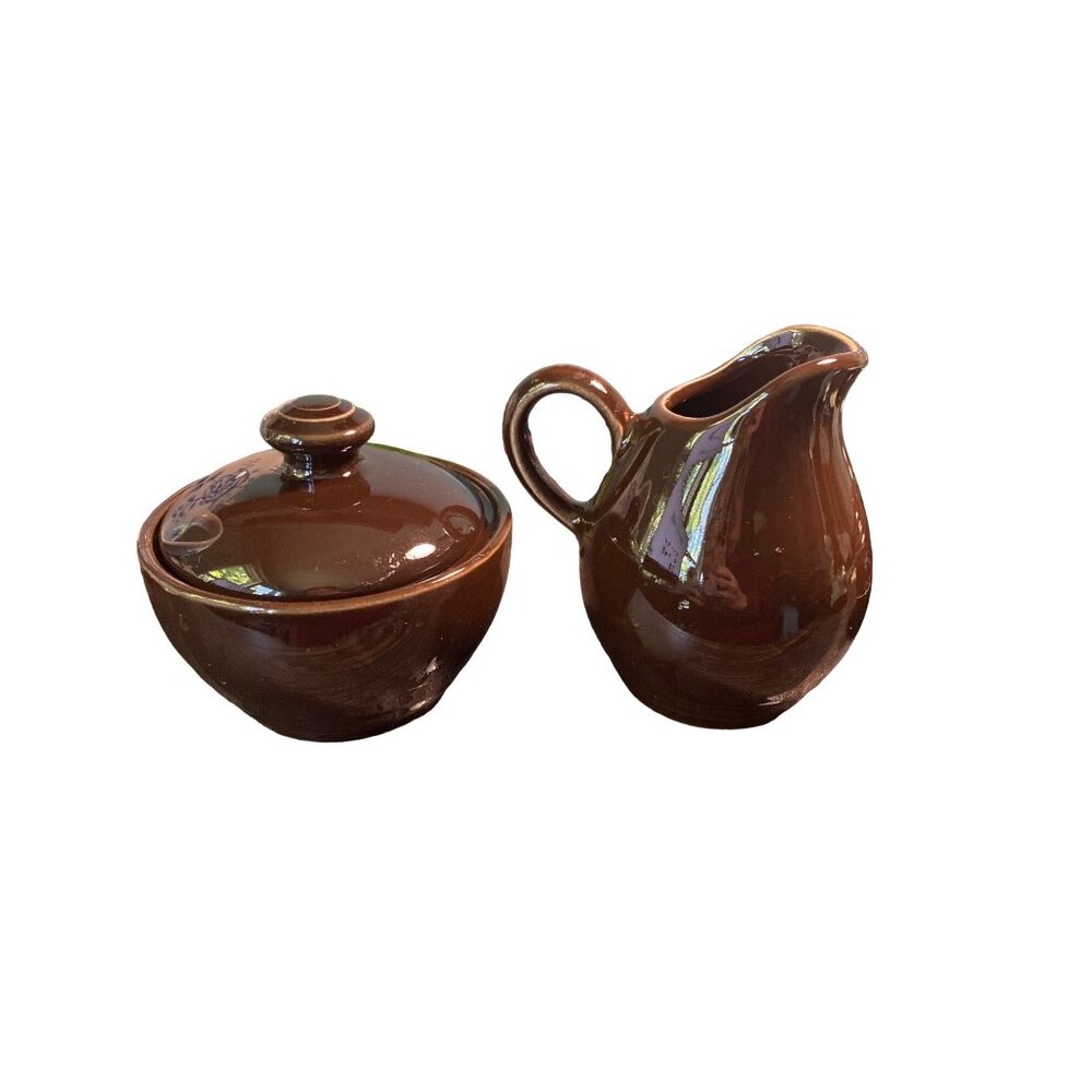 Pfaltzgraff Chocolate Brown Mid-Century Modern Cream & Sugar Salt & Pepper Set